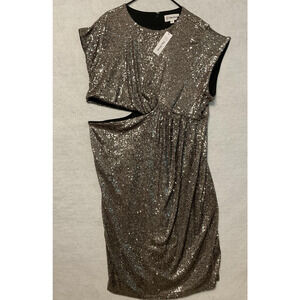 The Drop Dress Womens 3X Silver Sequin Cutout Side Ruched Party Cocktail Midi